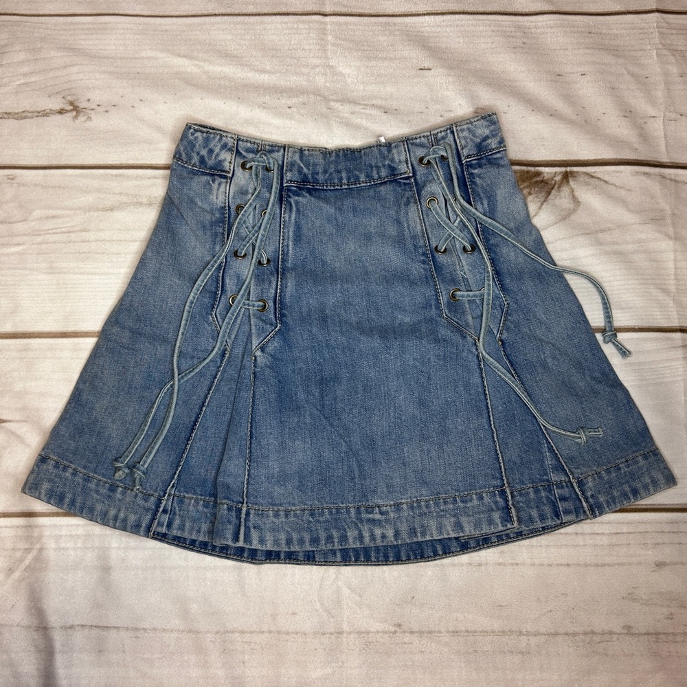 Free People - Denim Mini Skirt with Lace-Up Detail